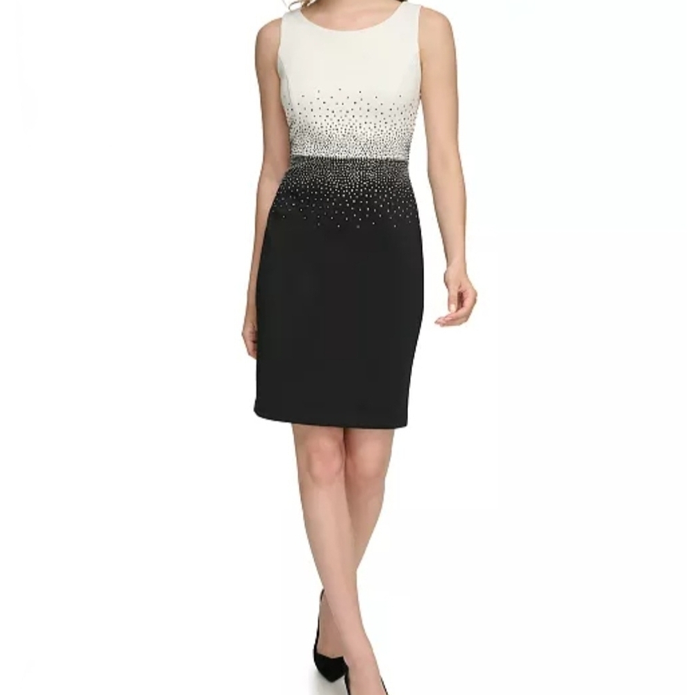 Calvin Klein Black and White Sleeveless Dress With Embellishments, Size 4